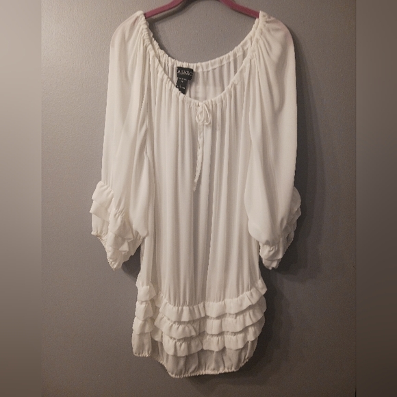 Final $12 Ashro "Semi Sheer Blouse W/Ruffled Hemline & 3/4 Sleeves" Sz. 18 Ivor… - Picture 5 of 9